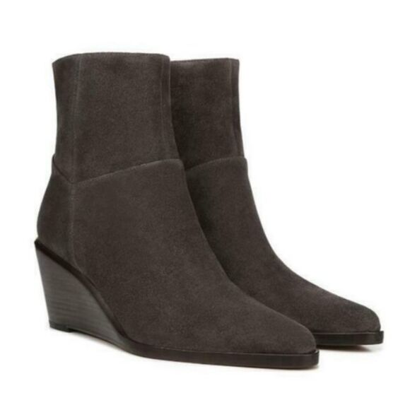 Vince Mavis Moleskine Grey Suede Wedge Bootie with Side Zip Closure Sz 8 - Picture 1 of 9